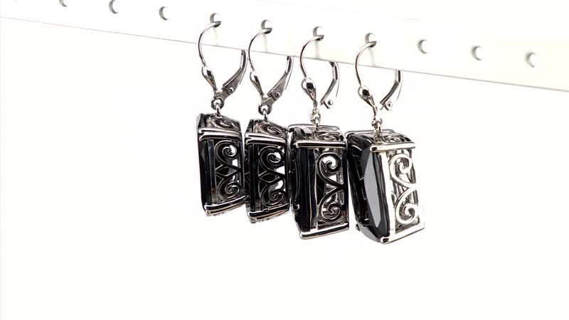 Thai Black Spinel Lever Back Earrings in Platinum Over Sterling Silver 49.00 ctw