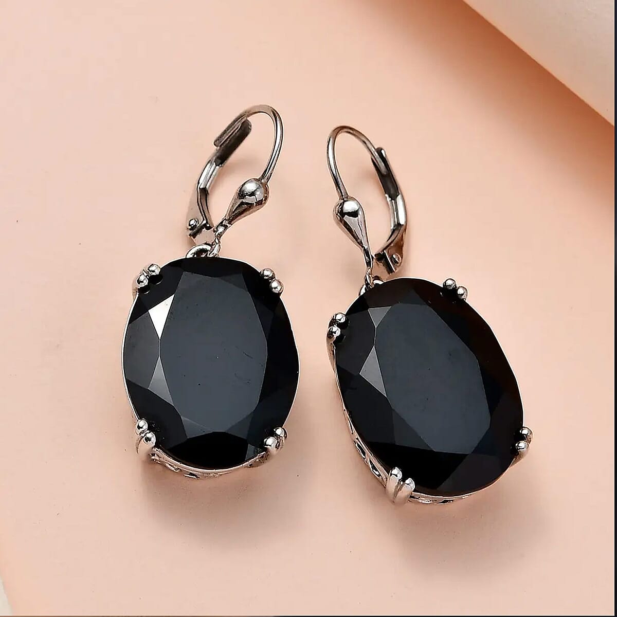 Thai Black Spinel Lever Back Earrings in Platinum Over Sterling Silver 49.00 ctw image number 1