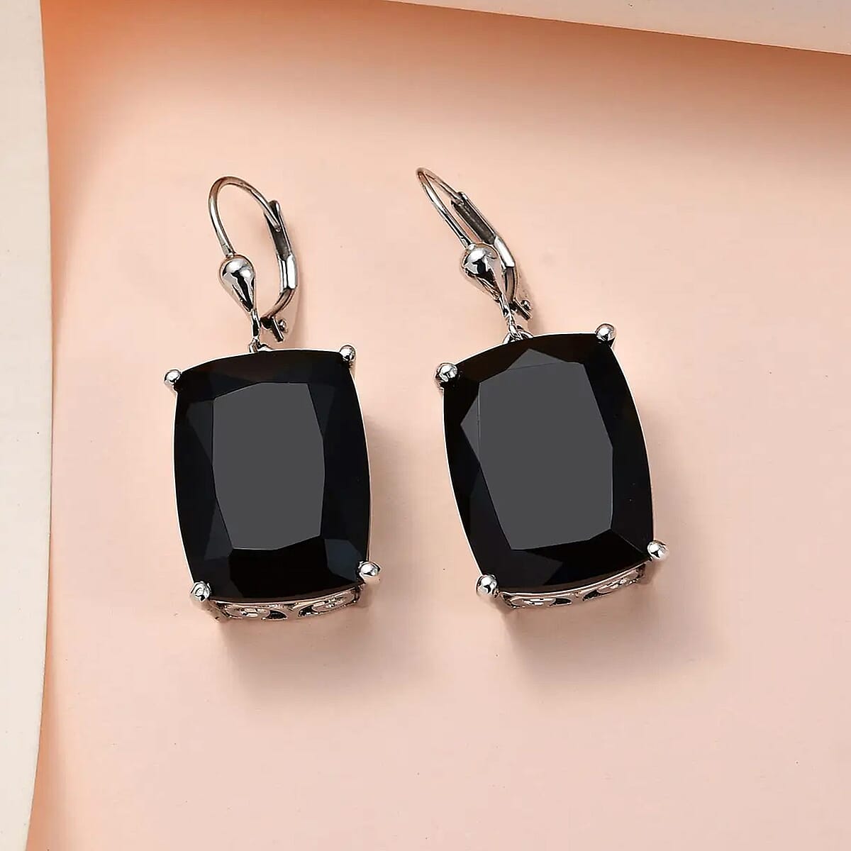 Thai Black Spinel Lever Back Earrings in Platinum Over Sterling Silver 49.00 ctw image number 1
