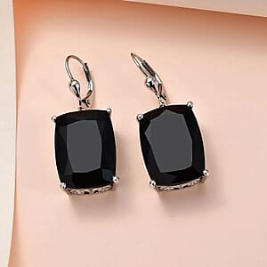 Thai Black Spinel Lever Back Earrings in Platinum Over Sterling Silver 49.00 ctw