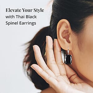 Thai Black Spinel Lever Back Earrings in Platinum Over Sterling Silver 49.00 ctw