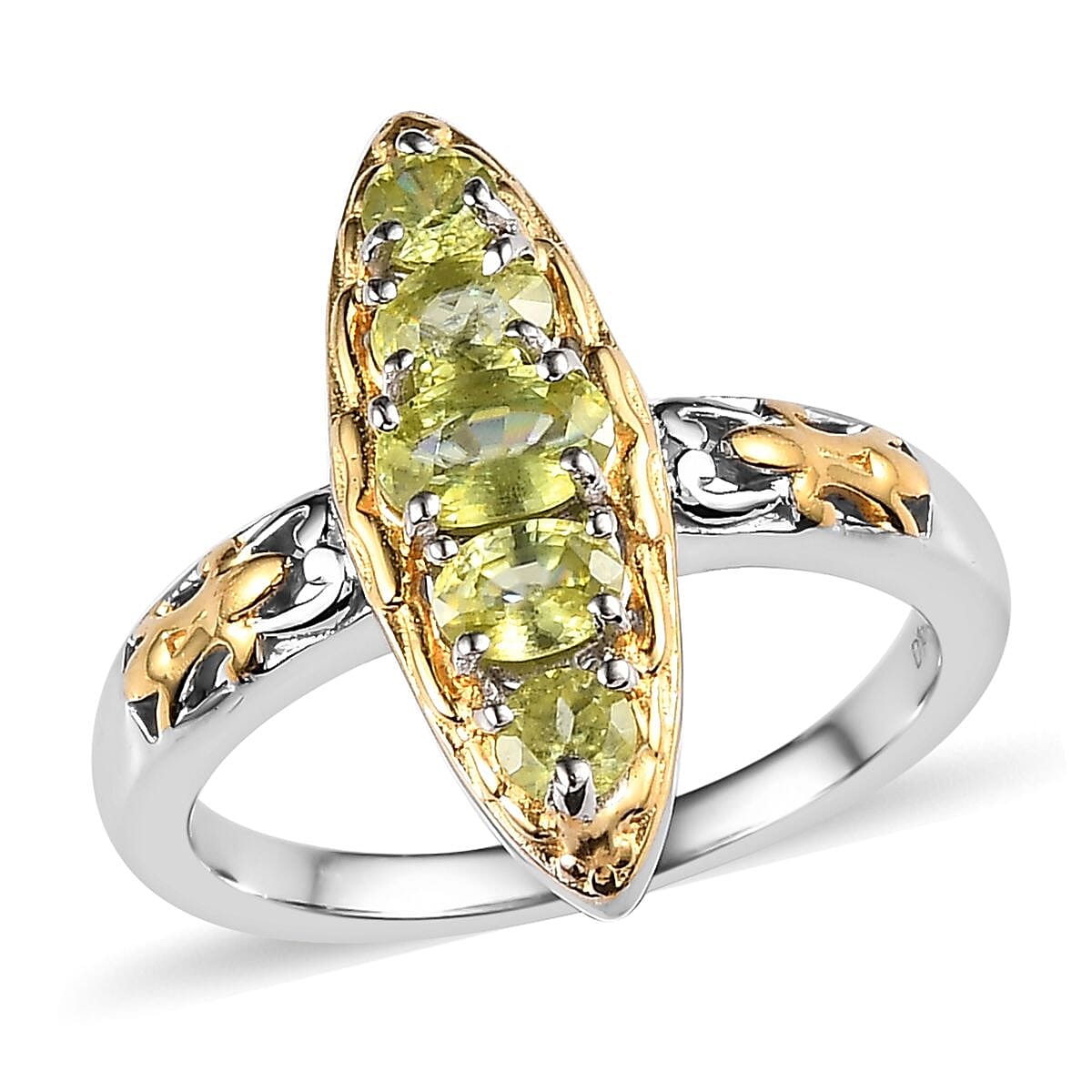 Premium Sava Sphene Elongated Ring in Vermeil Yellow Gold and Platinum Over Sterling Silver (Size 10.0) 1.00 ctw