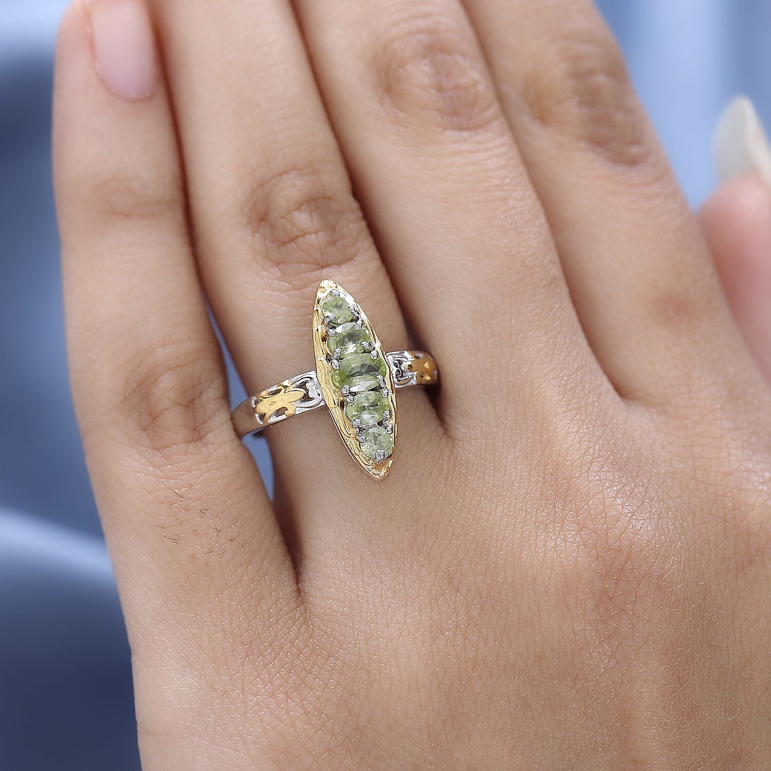 Premium Sava Sphene Elongated Ring in Vermeil Yellow Gold and Platinum Over Sterling Silver (Size 10.0) 1.00 ctw