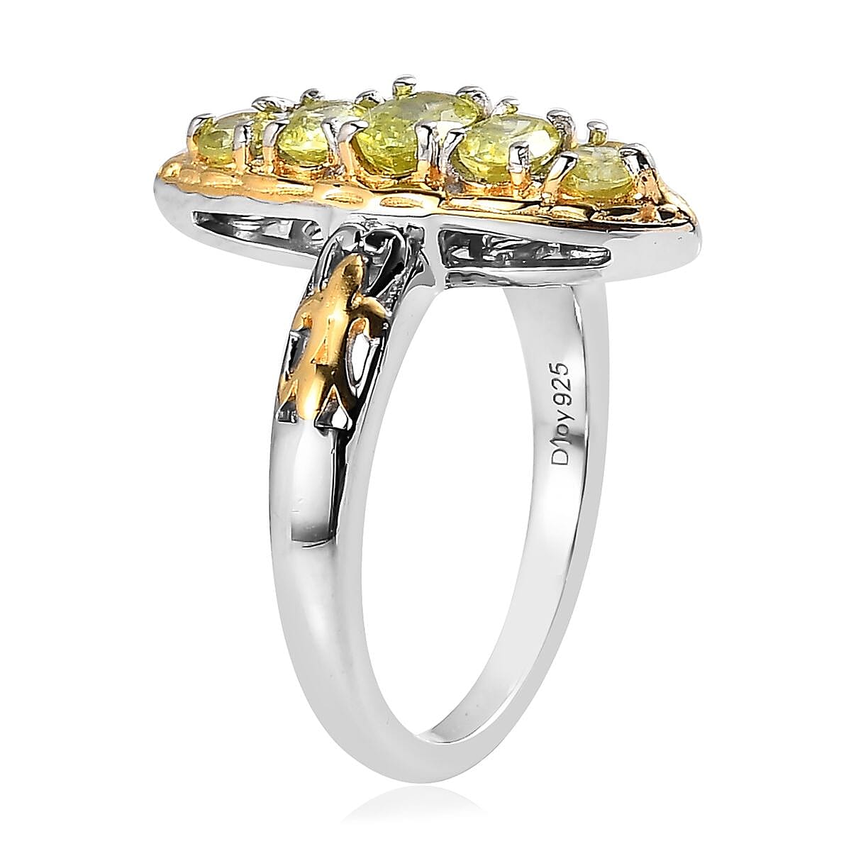 Premium Sava Sphene Elongated Ring in Vermeil Yellow Gold and Platinum Over Sterling Silver (Size 10.0) 1.00 ctw