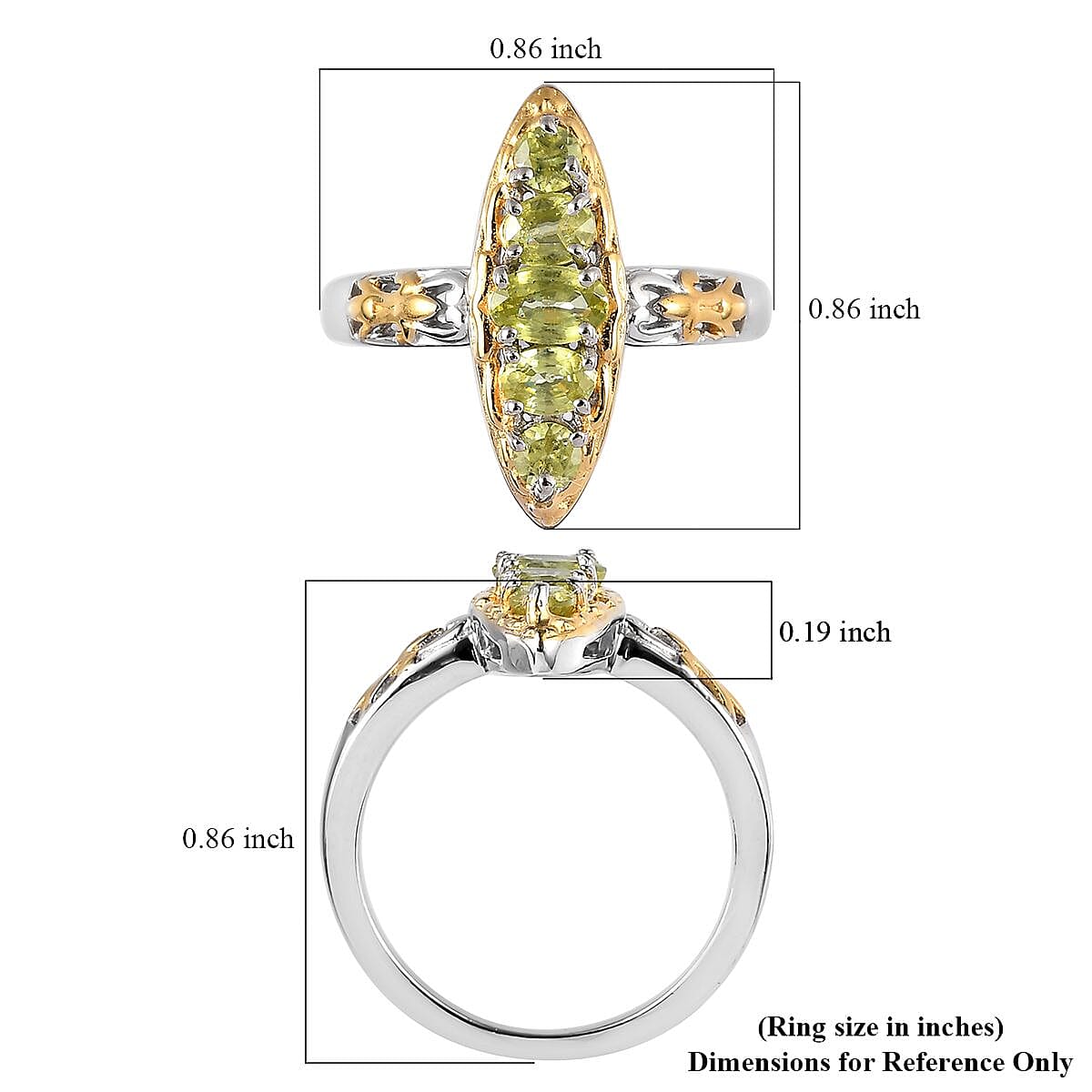 Premium Sava Sphene Elongated Ring in Vermeil Yellow Gold and Platinum Over Sterling Silver (Size 10.0) 1.00 ctw