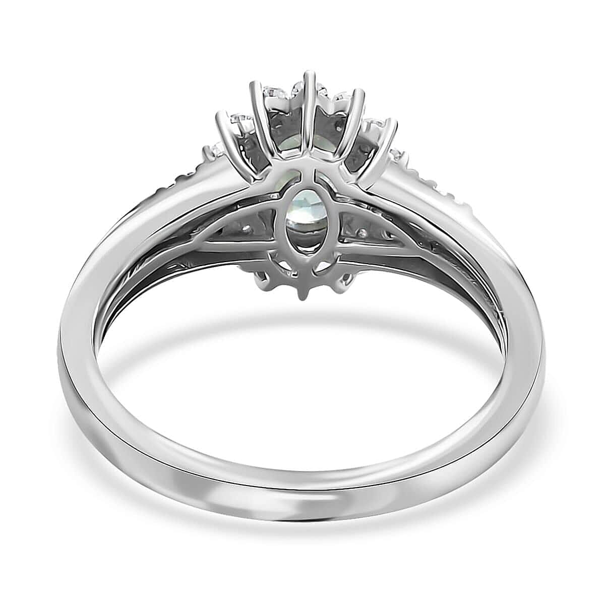 Luxoro 14K White Gold AAA Narsipatnam Alexandrite and Moissanite Floral Ring (Size 6.0) 1.15 ctw