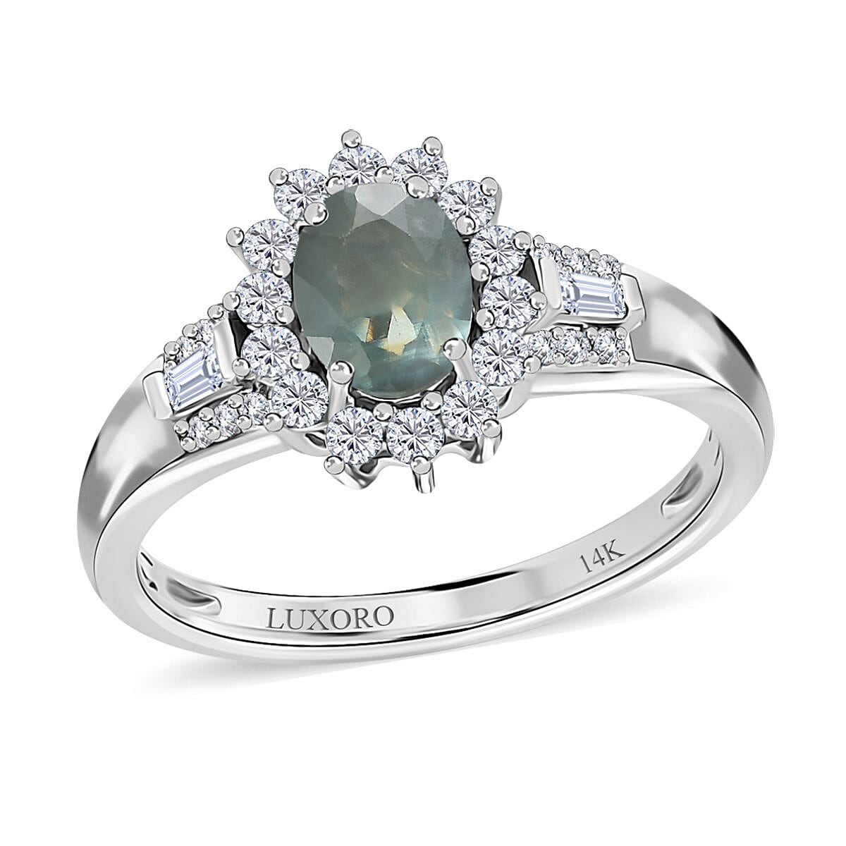 Luxoro 14K White Gold AAA Narsipatnam Alexandrite and Moissanite Floral Ring (Size 7.0) 1.15 ctw