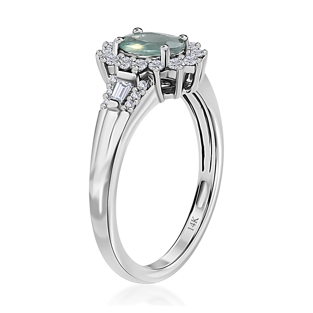 Luxoro 14K White Gold AAA Narsipatnam Alexandrite and Moissanite Floral Ring (Size 7.0) 1.15 ctw