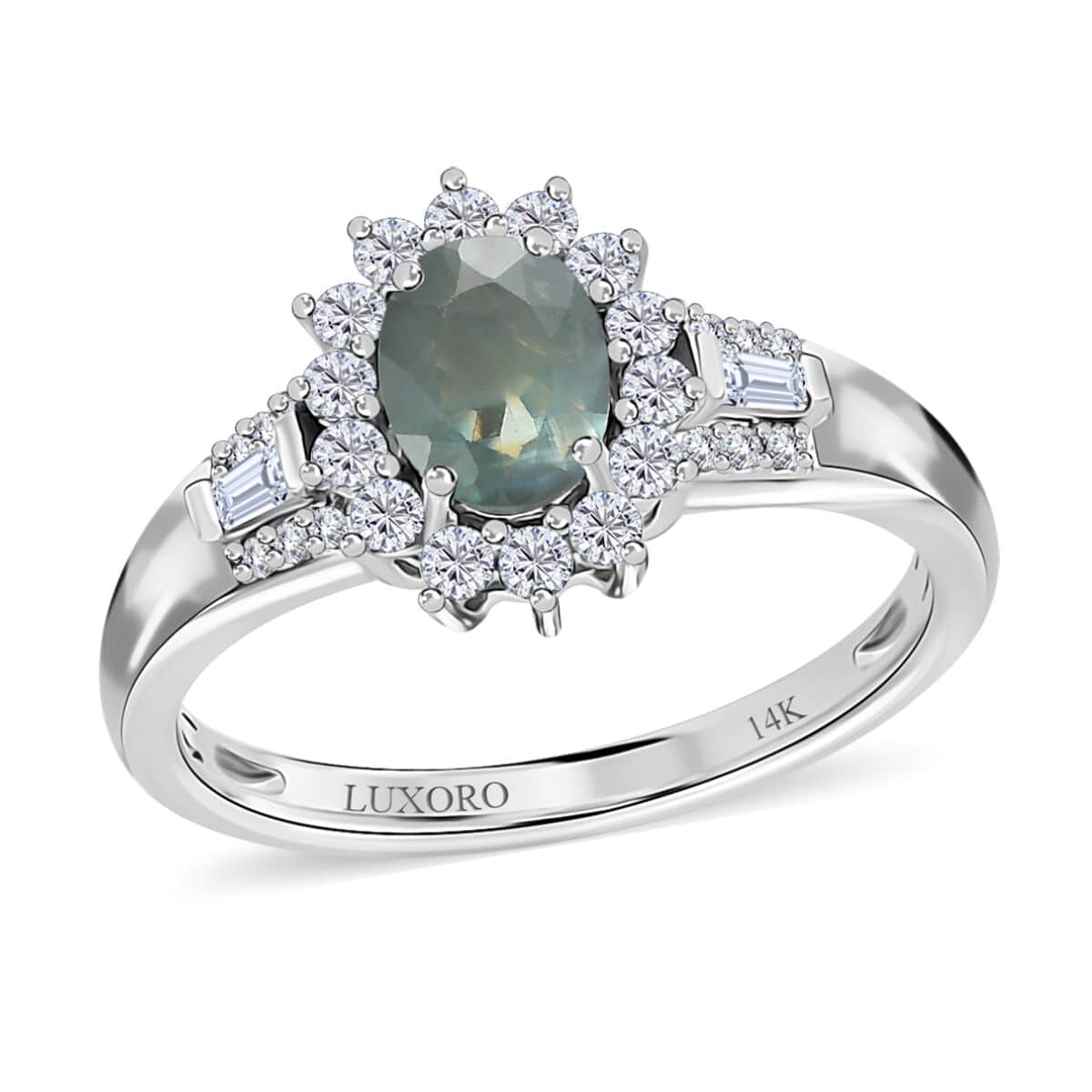 Luxoro 14K White Gold AAA Narsipatnam Alexandrite and Moissanite Floral Ring (Size 8.0) 1.15 ctw image number 0