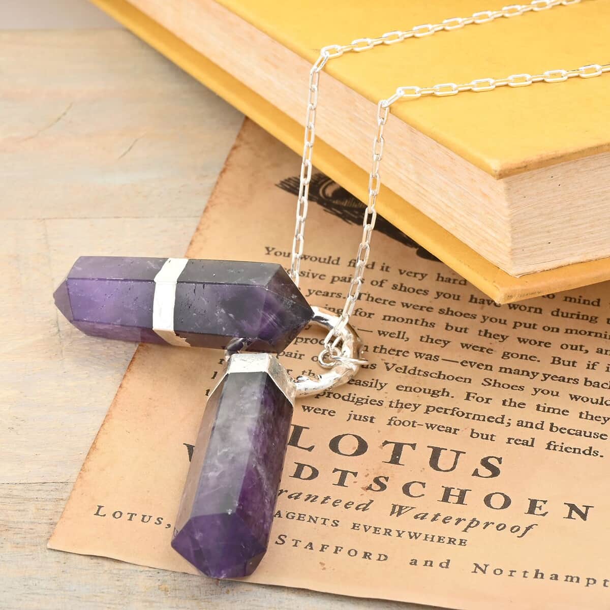 Amethyst Pendant Necklace 35 Inches in Silvertone 149.00 ctw image number 1