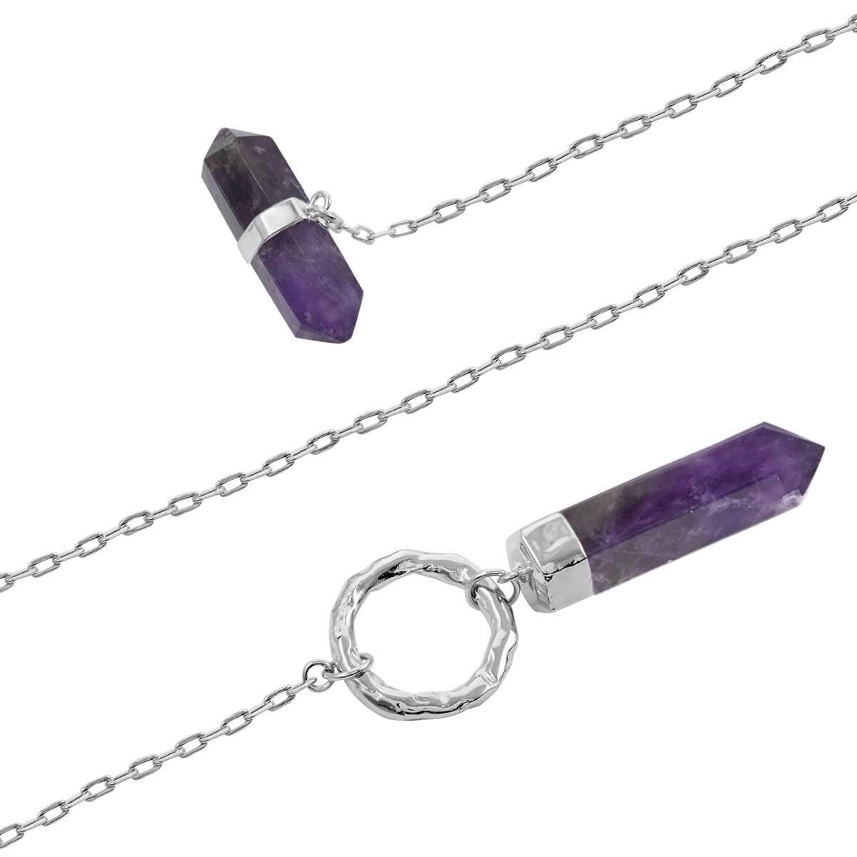 Amethyst Pencil Shape Pendant Necklace 35 Inches in Silvertone 149.00 ctw image number 2