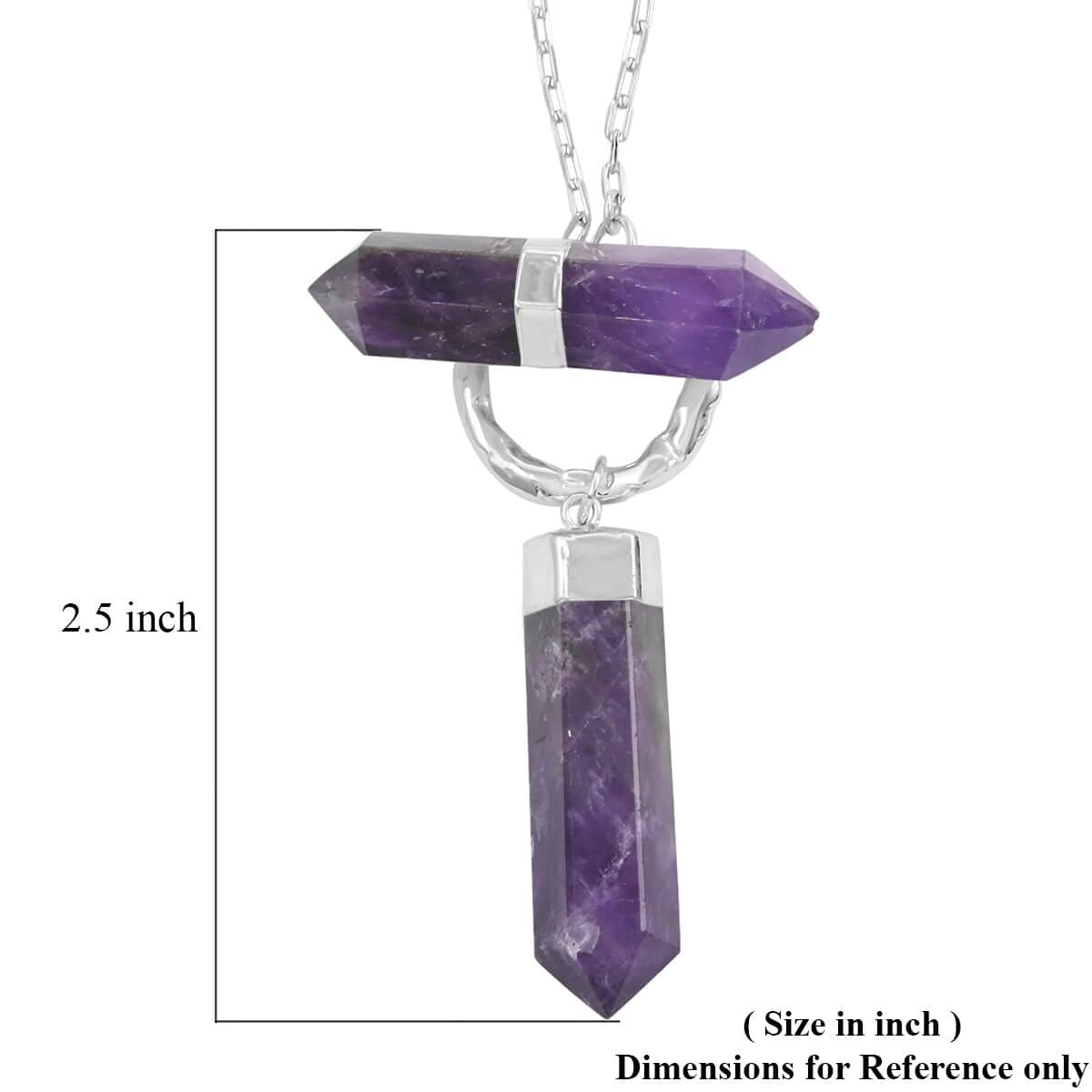 Amethyst Pencil Shape Pendant Necklace 35 Inches in Silvertone 149.00 ctw image number 3