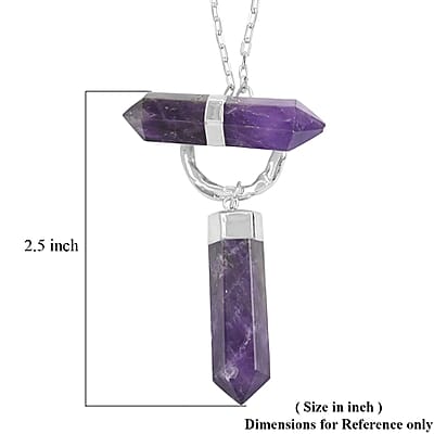 Amethyst Pencil Shape Pendant Necklace 35 Inches in Silvertone 149.00 ctw