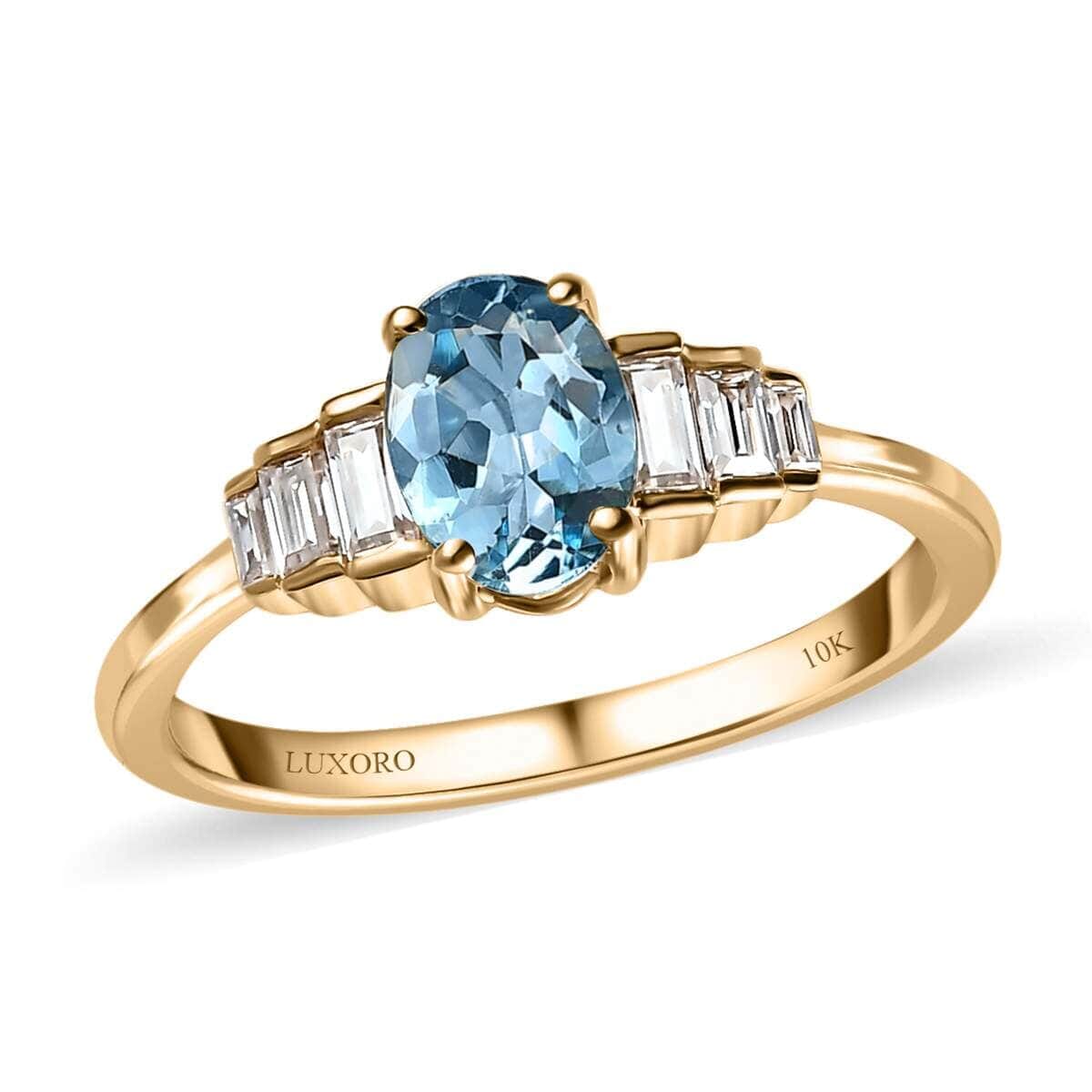 Luxoro 10K Yellow Gold AAA Santa Maria Aquamarine, Moissanite Ring 0.90 ctw image number 0