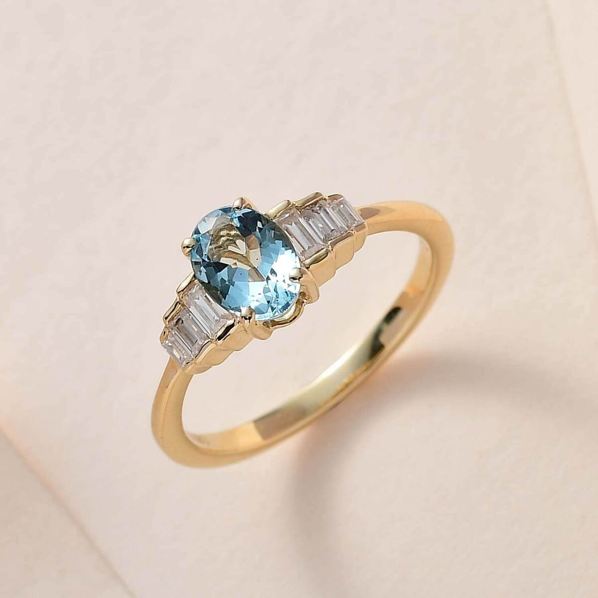 Luxoro 10K Yellow Gold AAA Santa Maria Aquamarine, Moissanite Ring 0.90 ctw image number 1