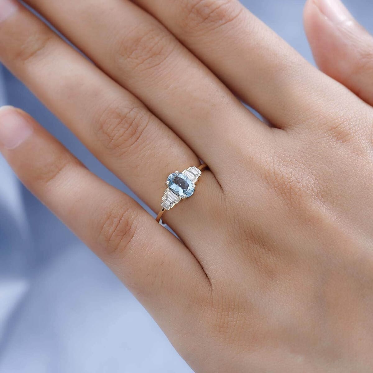 Luxoro 10K Yellow Gold AAA Santa Maria Aquamarine, Moissanite Ring 0.90 ctw image number 2