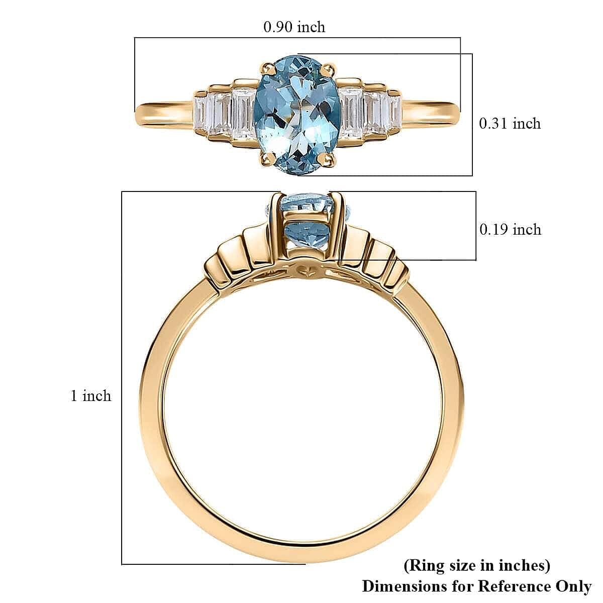 Luxoro 10K Yellow Gold AAA Santa Maria Aquamarine, Moissanite Ring (Size 6.0) 0.90 ctw