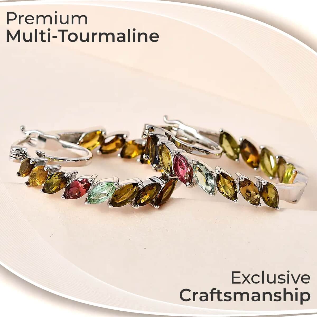 Multi-Tourmaline Inside Out Hoop Earrings in Platinum Over Sterling Silver 8.65 ctw image number 1