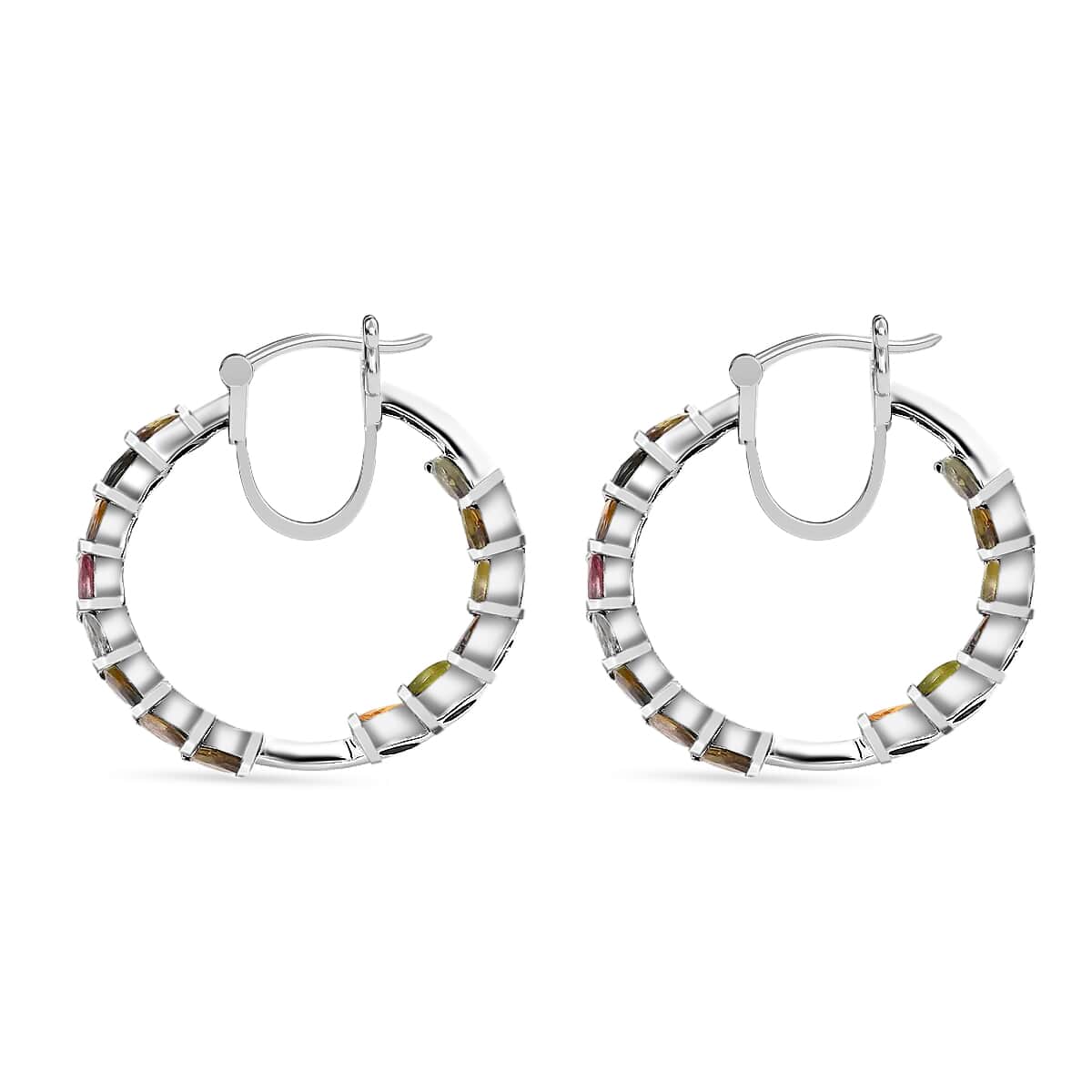 Multi-Tourmaline Inside Out Hoop Earrings in Platinum Over Sterling Silver 8.65 ctw image number 4