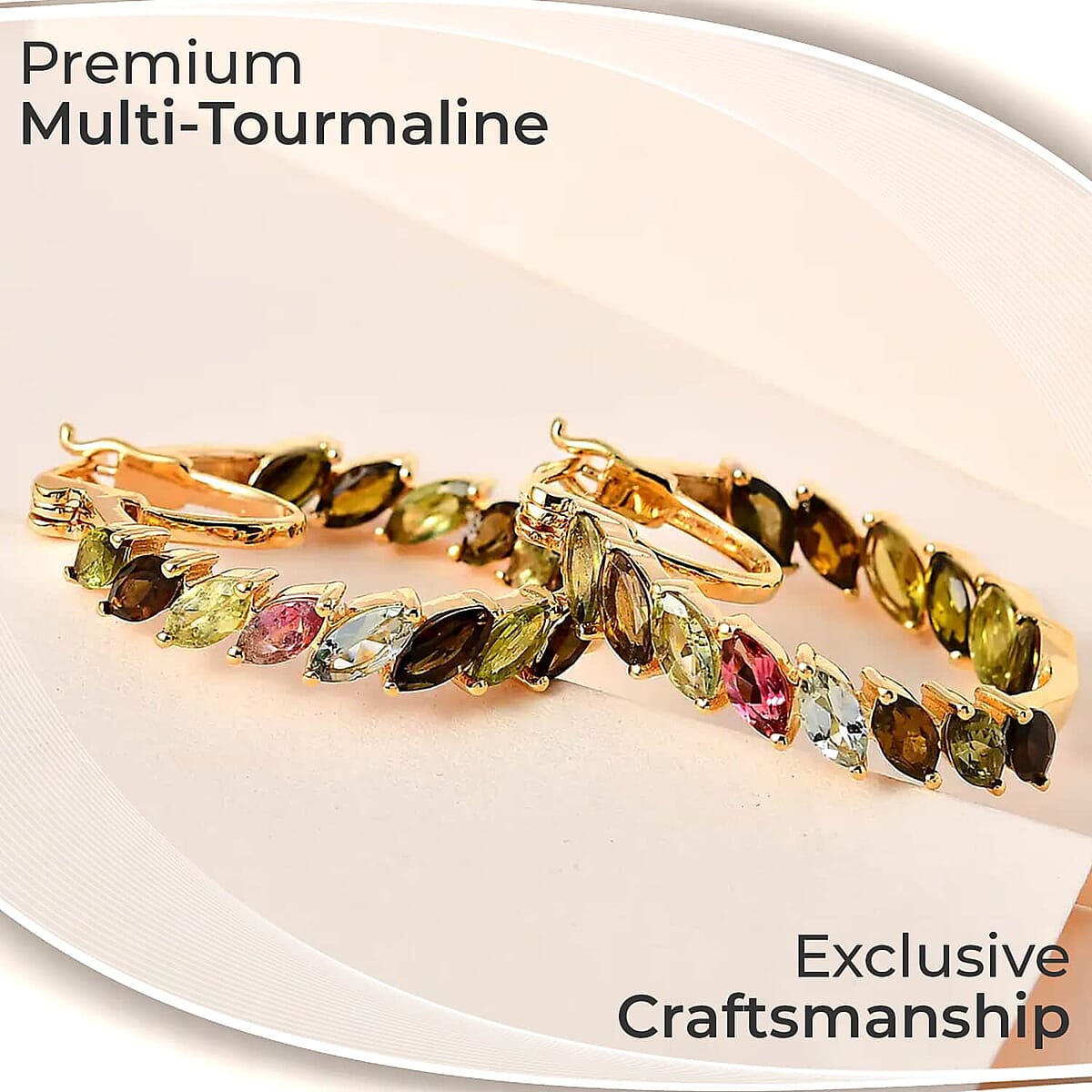 D'Joy Multi-Tourmaline Inside Out Hoop Earrings, Vermeil Yellow Gold Over Sterling Silver Hoop Earrings, Multi Tourmaline Earrings, In Out Hoops 9.40 ctw image number 1