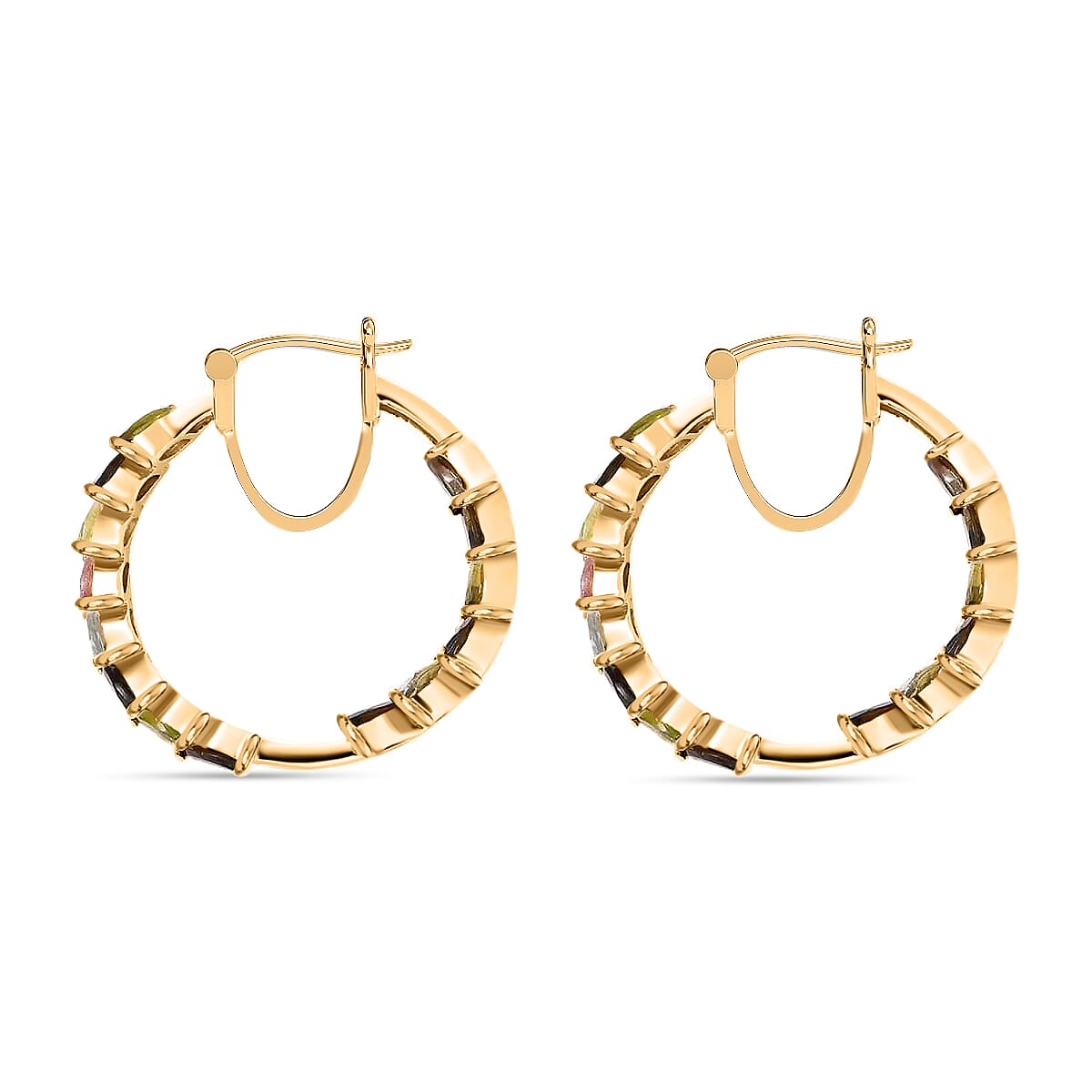 D'Joy Multi-Tourmaline Inside Out Hoop Earrings, Vermeil Yellow Gold Over Sterling Silver Hoop Earrings, Multi Tourmaline Earrings, In Out Hoops 9.40 ctw image number 4
