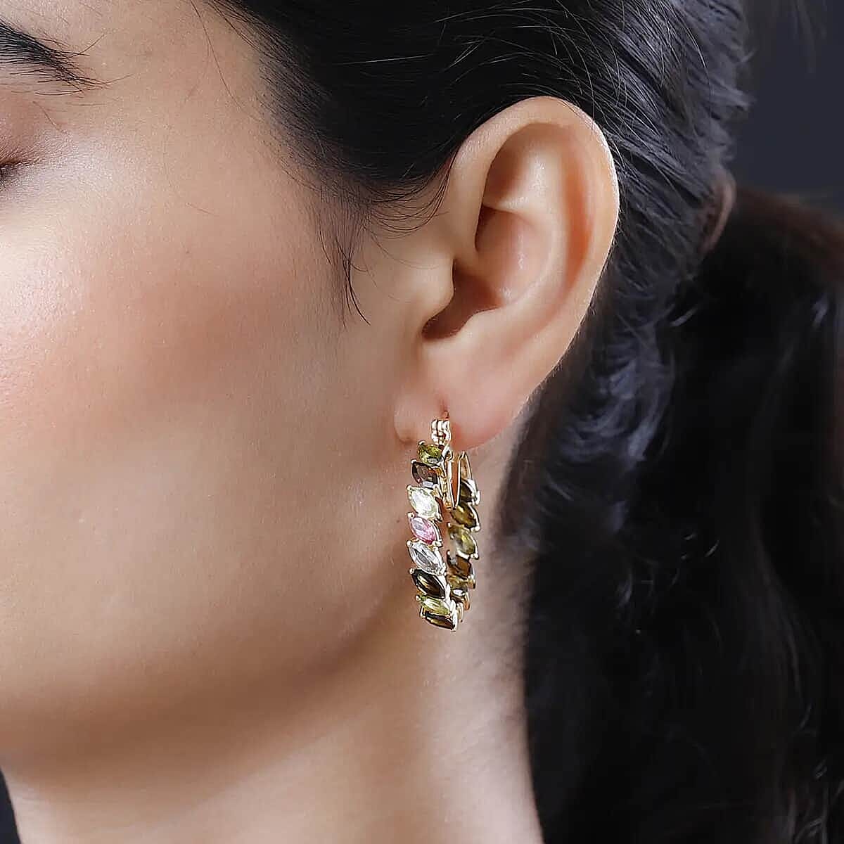 D'Joy Multi-Tourmaline Inside Out Hoop Earrings, Vermeil Yellow Gold Over Sterling Silver Hoop Earrings, Multi Tourmaline Earrings, In Out Hoops 9.40 ctw image number 5