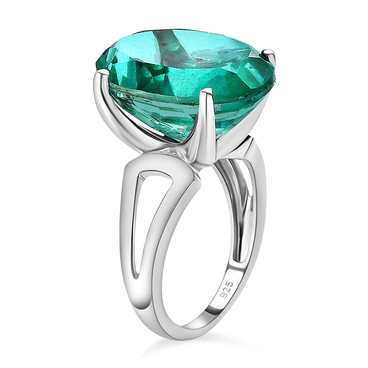 Peacock Triplet Quartz 13.43 ctw Ring in Rhodium Over Sterling Silver (Size 11.5)