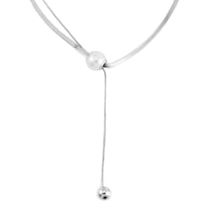 White Shell Pearl Necklace 20-22 Inches in Silvertone