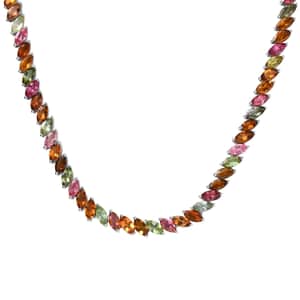 Multi-Tourmaline Tennis Necklace 18 Inches in Platinum Over Sterling Silver 33.60 ctw