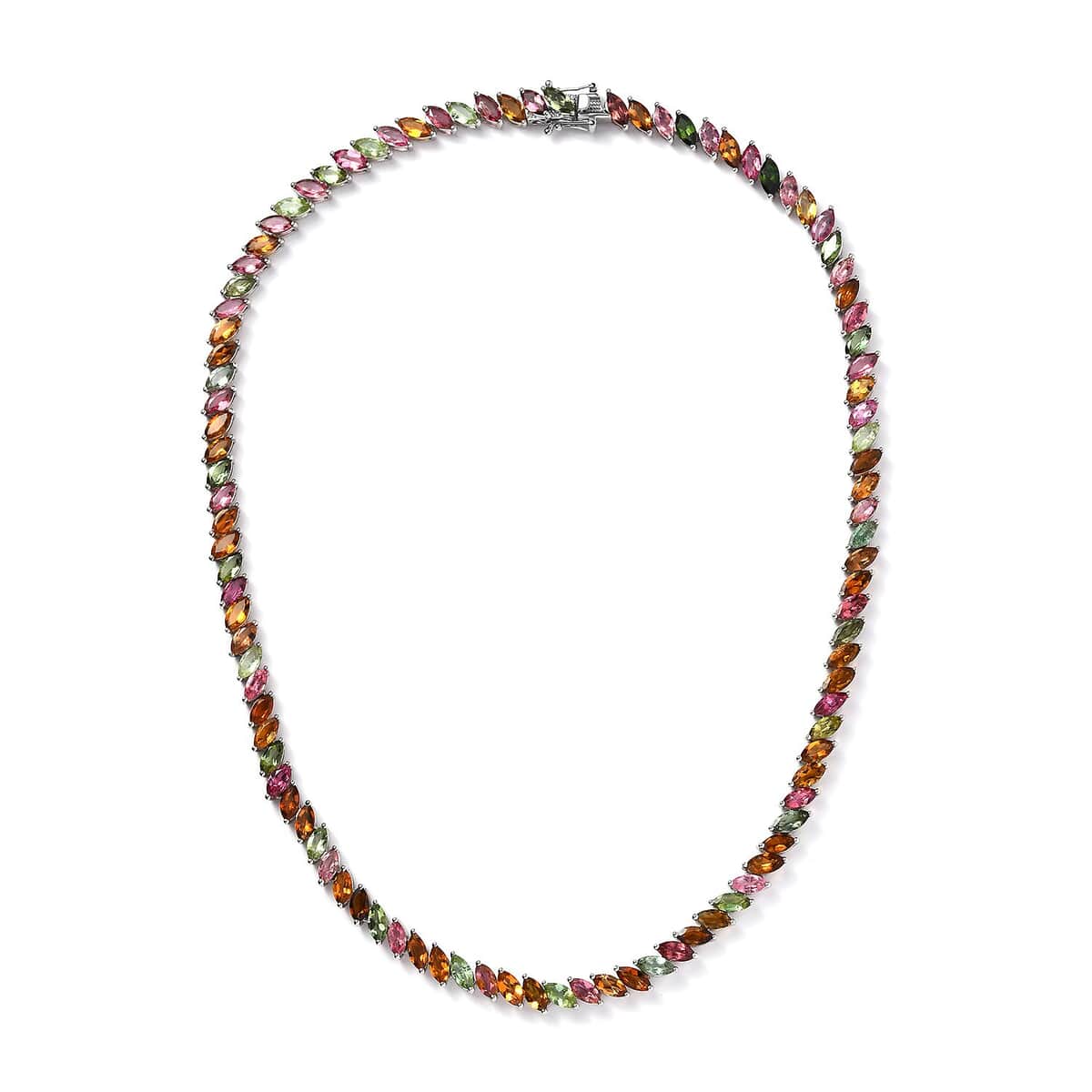 Multi-Tourmaline Tennis Necklace 18 Inches in Platinum Over Sterling Silver 30.90 ctw image number 3