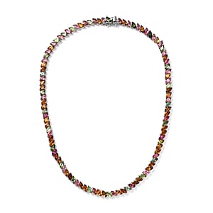 D'Joy Multi-Tourmaline Tennis Necklace 18 Inches in Platinum Over Sterling Silver 33.60 ctw