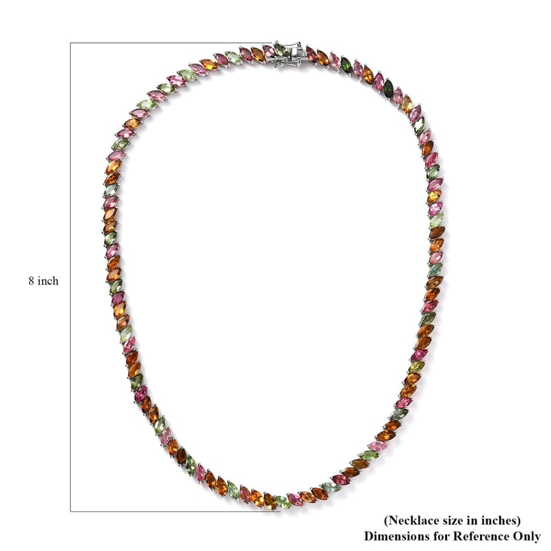 D'Joy Multi-Tourmaline Tennis Necklace 18 Inches in Platinum Over Sterling Silver 33.60 ctw