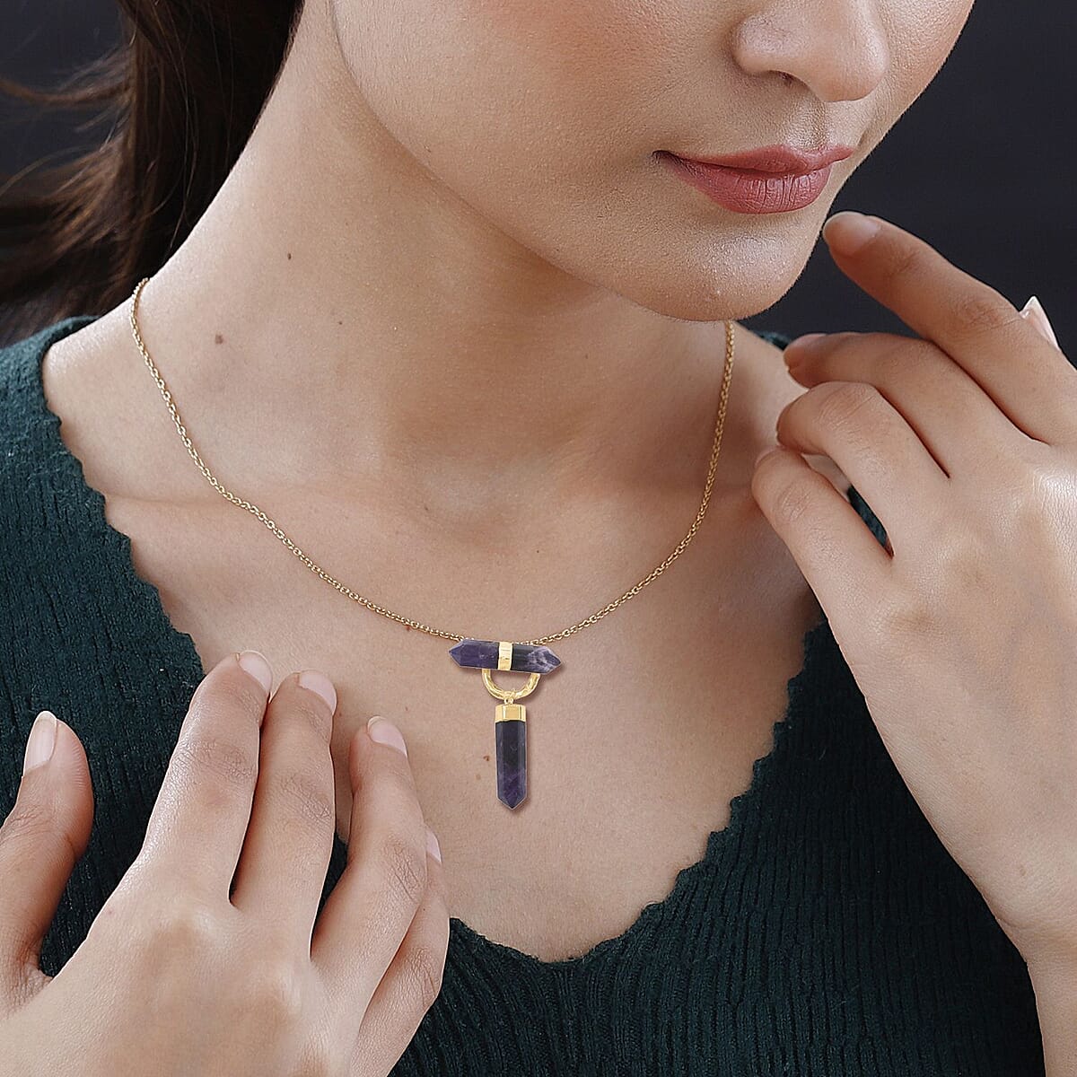 Amethyst Pencil Shape Pendant Necklace 36 Inches in Goldtone 87.00 ctw image number 2