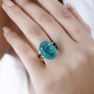 Emeraldine Triplet Quartz 13.51 ctw Ring in Rhodium Over Sterling Silver (Size 6.5)