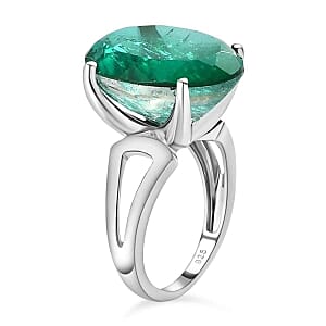 Emeraldine Triplet Quartz 13.51 ctw Ring in Rhodium Over Sterling Silver (Size 6.5)