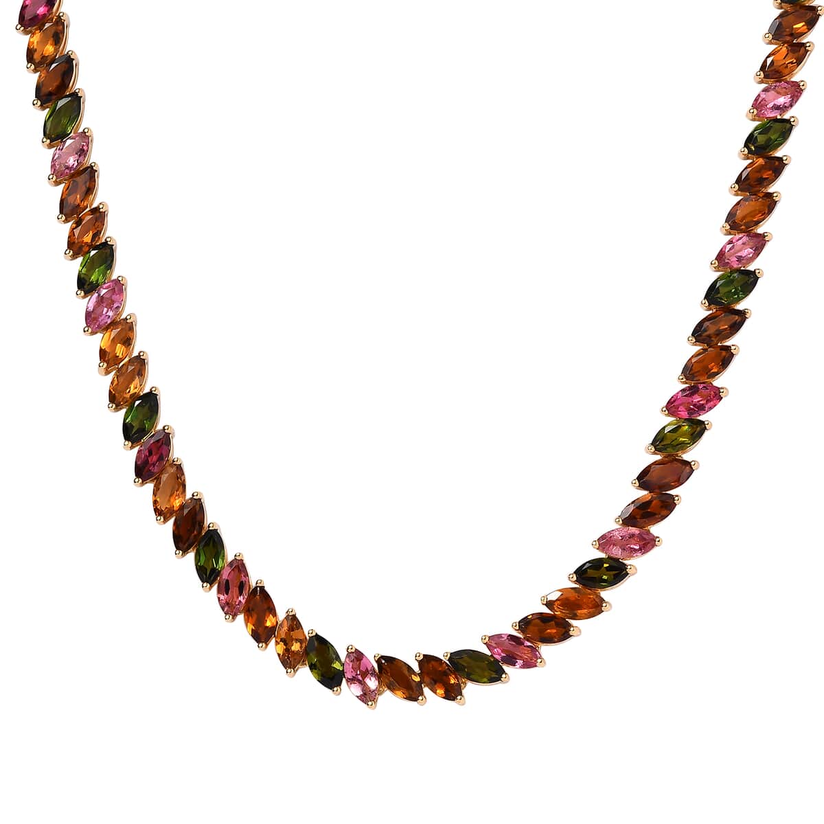 Multi-Tourmaline Tennis Necklace 18 Inches in Vermeil Yellow Gold Over Sterling Silver 33.60 ctw image number 0