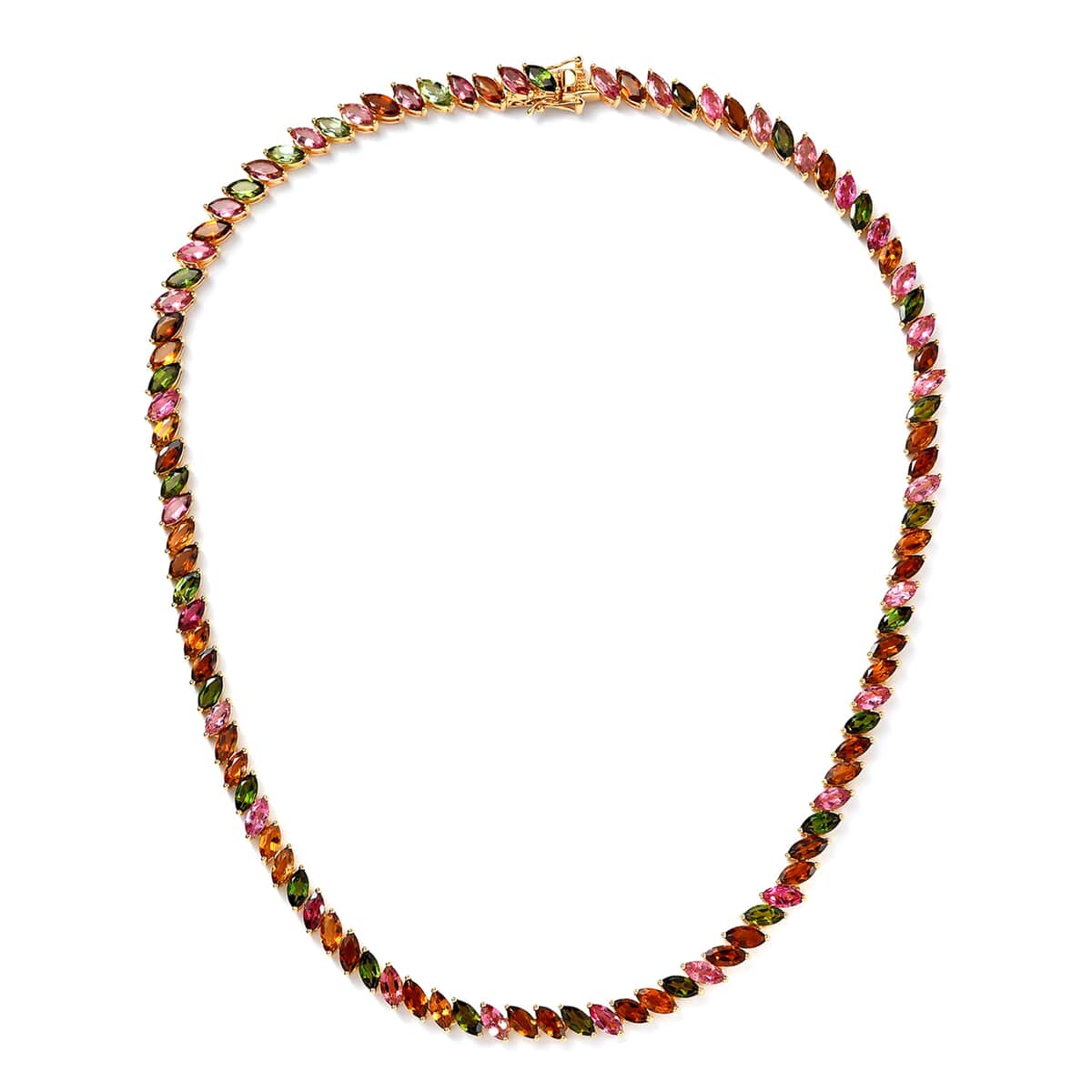 Multi-Tourmaline Tennis Necklace 18 Inches in Vermeil Yellow Gold Over Sterling Silver 33.60 ctw image number 3