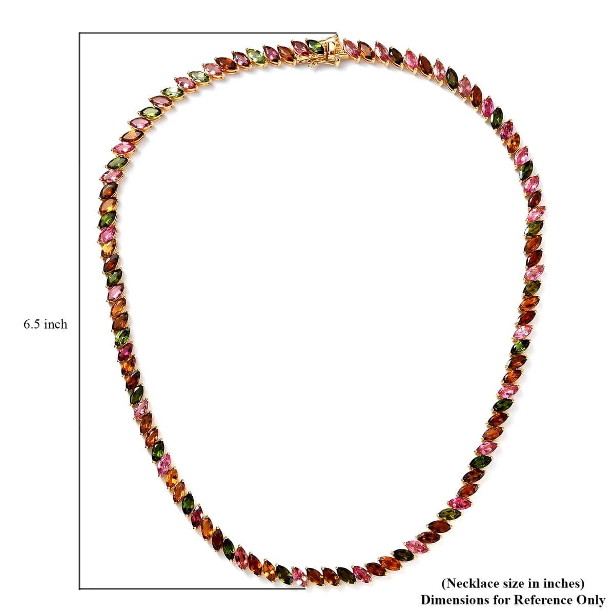 Multi-Tourmaline Tennis Necklace 18 Inches in Vermeil Yellow Gold Over Sterling Silver 33.60 ctw image number 5