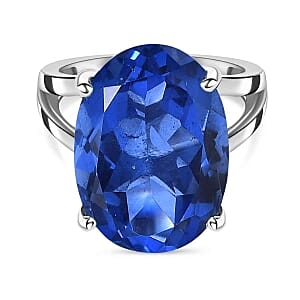 Ceylon Blue Triplet Quartz 13.29 ctw Ring in Rhodium Over Sterling Silver (Size 5.5)