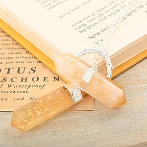 Made in Brazil Citrine Necklace 35 Inches in Silvertone 110.50 ctw