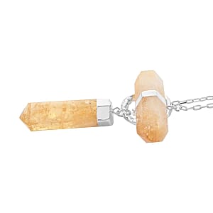 Made in Brazil Citrine Necklace 35 Inches in Silvertone 110.50 ctw