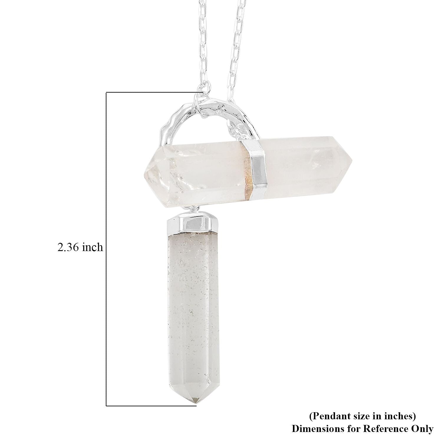 Crystal Pencil Shape Pendant Necklace 35.5 Inches in Silvertone