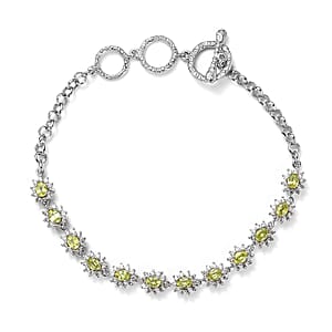 Premium Sava Sphene and White Zircon Toggle Clasp Bracelet in Platinum Over Sterling Silver (6.50-8.0In) 4.60 ctw