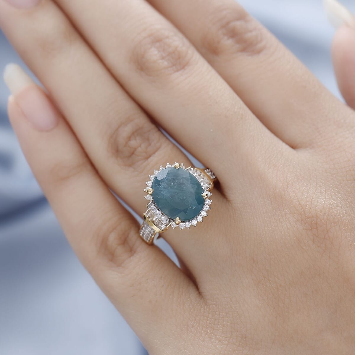 Premium Grandidierite and White Zircon Ring in Vermeil Yellow Gold Over Sterling Silver 6.00 ctw image number 2