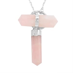 Galilea Rose Quartz 116.50 ctw Pencil Shape Pendant Necklace in Silvertone 35 Inches