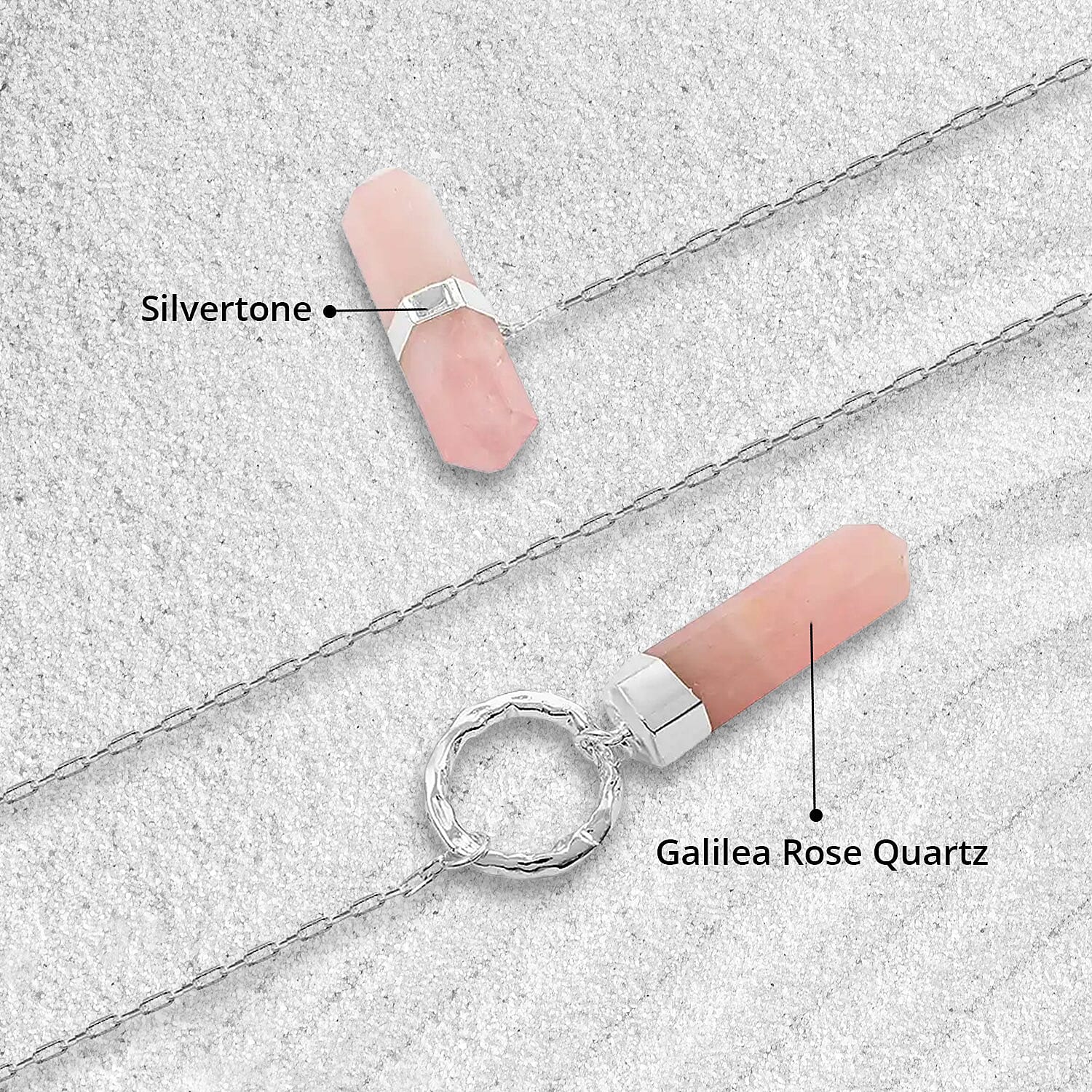 Galilea Rose Quartz 116.50 ctw Pencil Shape Pendant Necklace in Silvertone 35 Inches