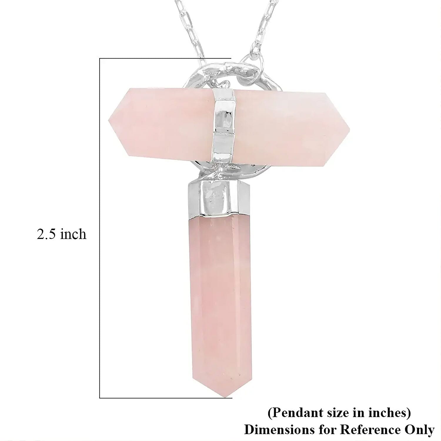 Galilea Rose Quartz 116.50 ctw Pencil Shape Pendant Necklace in Silvertone 35 Inches