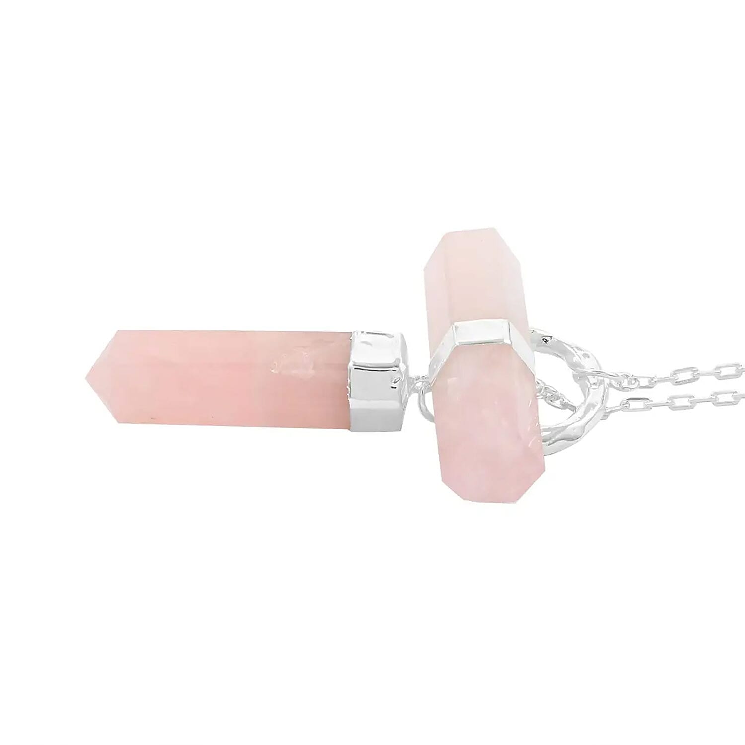 Galilea Rose Quartz 116.50 ctw Pencil Shape Pendant Necklace in Silvertone 35 Inches