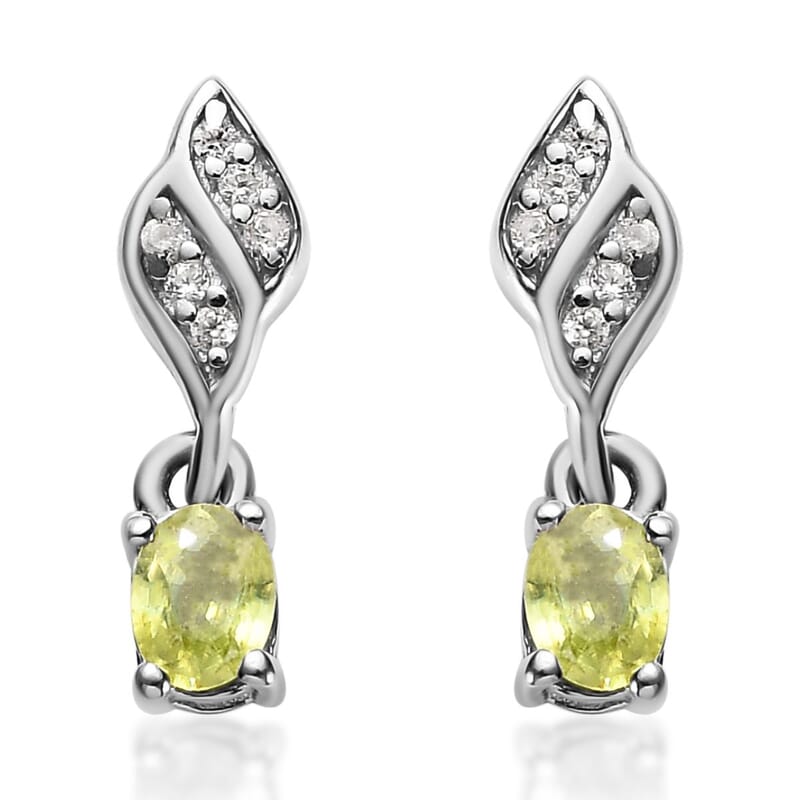 Premium Sava Sphene and White Zircon Earrings in Platinum Over Sterling Silver 0.50 ctw