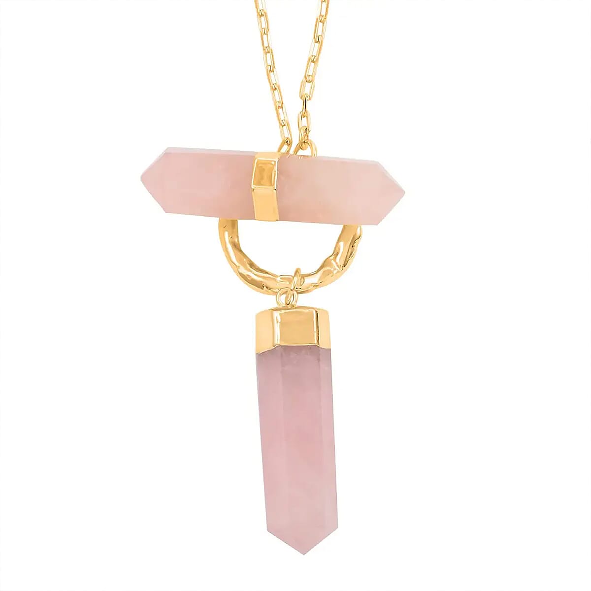 Galilea Rose Quartz 91.50 ctw Pencil Shape Pendant Necklace in Goldtone 35 Inches image number 0